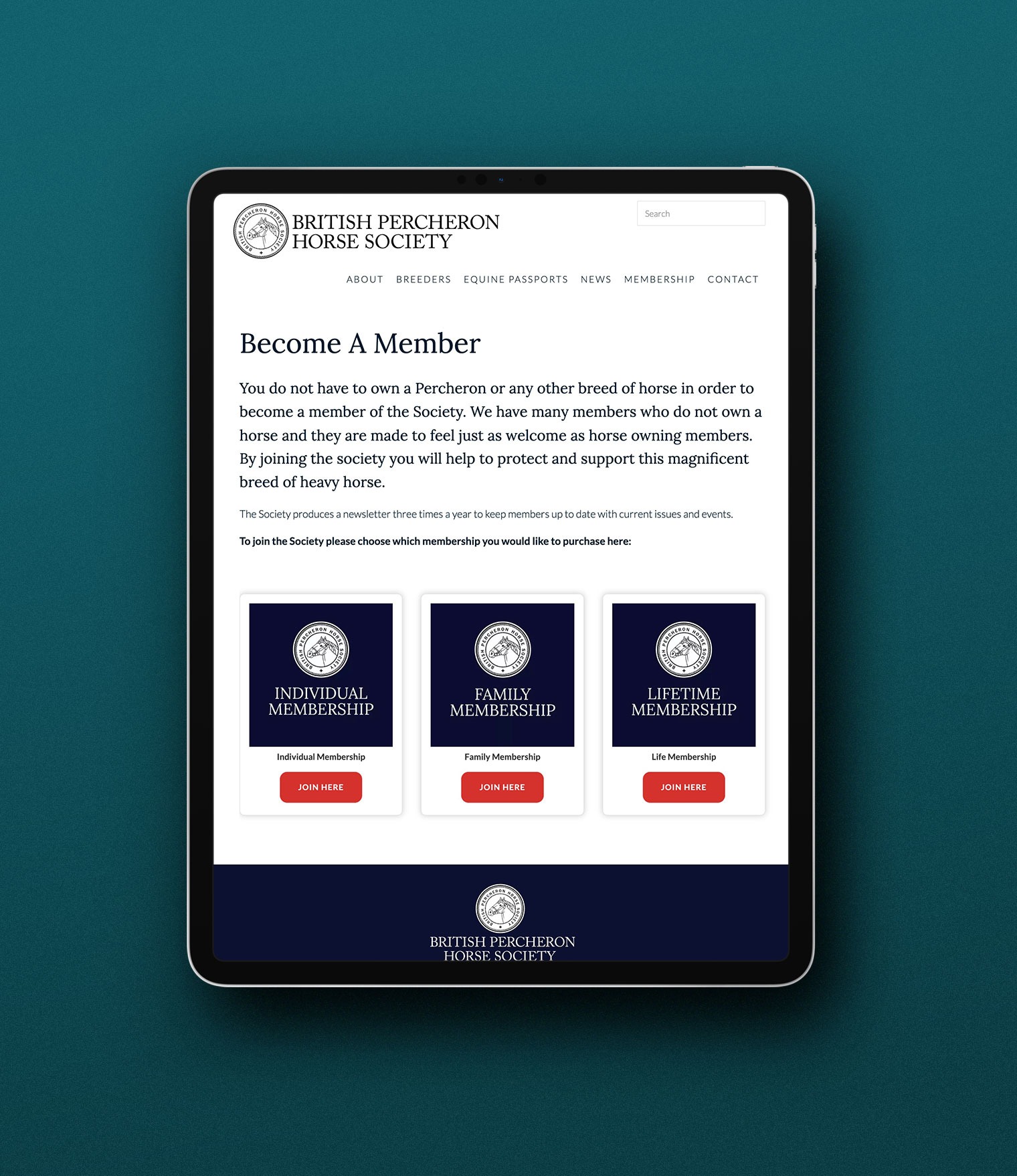 Membership Page Design for Percheron Horse Society