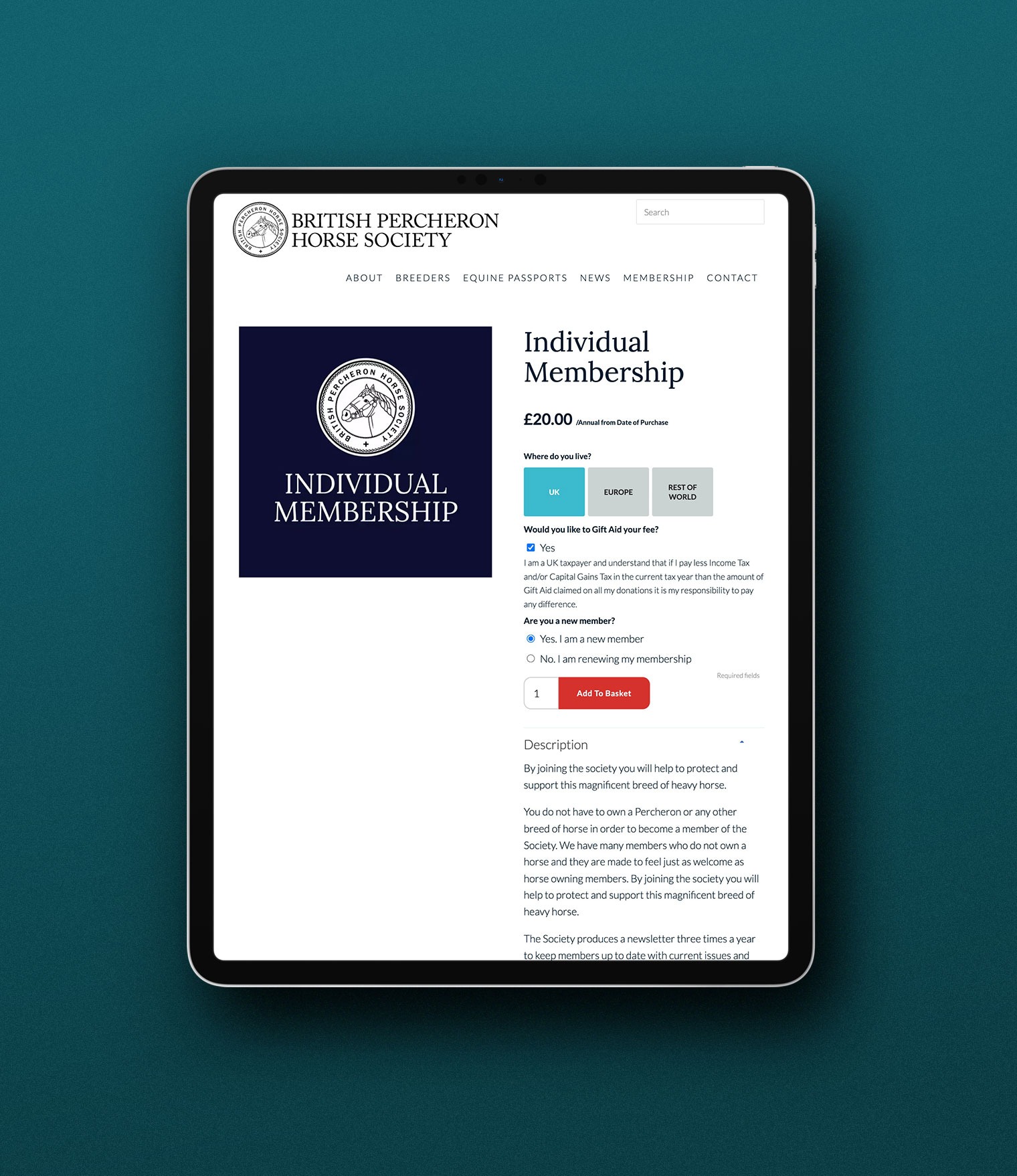 Membership Page Design for Percheron Horse Society